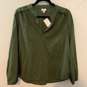 J. Crew Factory Green Ruffle Puff Sleeve Blouse
